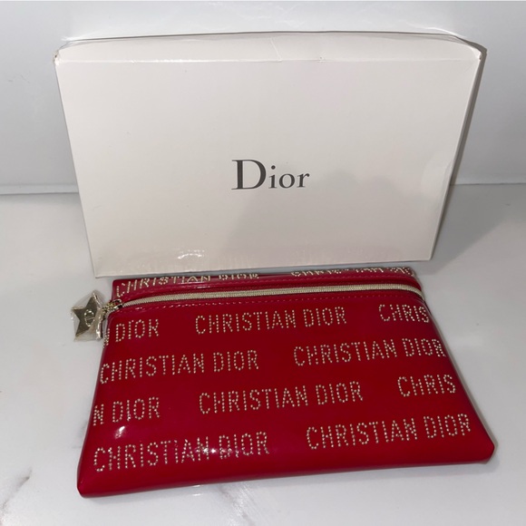 Dior Handbags - Christian Dior red and gold studded makeup bag with box